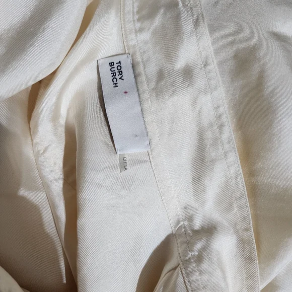 Tory Burch Ivory Cream Silk Blouse Bow Tie Long Sleeve Button Front Size 14 - Picture 12 of 12